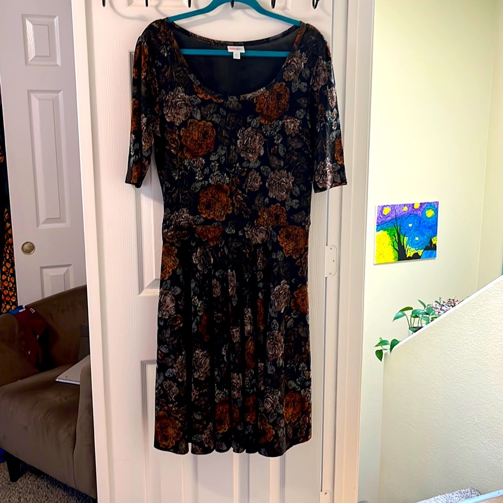 Lula roe A line dress. Stretchy fabric, fall colors